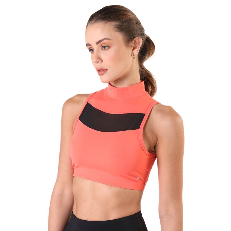 Top Fitness Sem Bojo Gola Alta Recorte Tule  Compress II