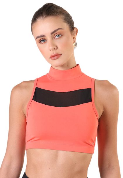 Top Fitness Sem Bojo Gola Alta Recorte Tule  Compress II