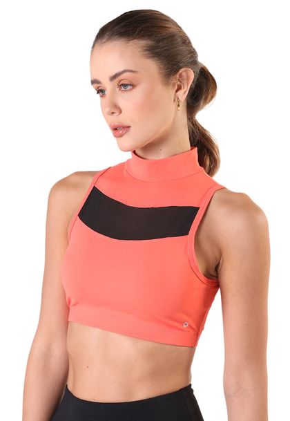 Top Fitness Sem Bojo Gola Alta Recorte Tule  Compress II