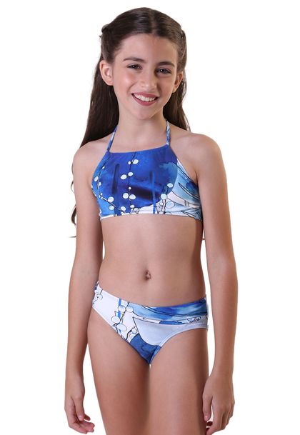 Conjunto de Biquíni Infantil Halter Top Paraíso Azul