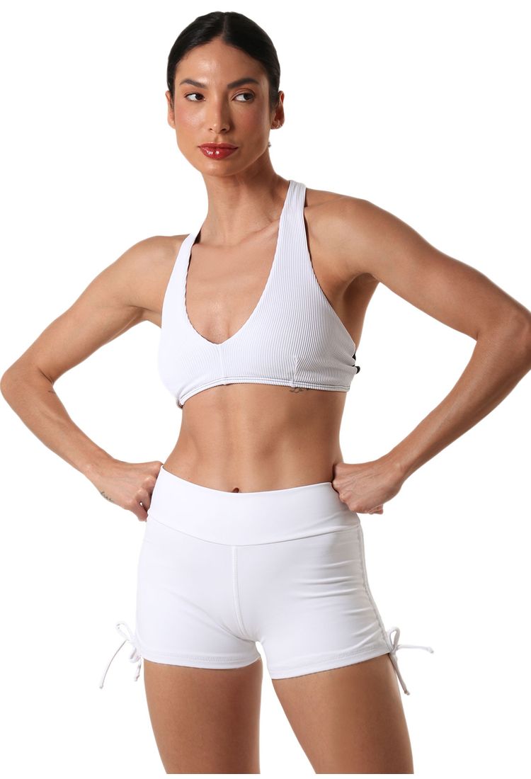 Shorts Fitness Feminino Curto com Cordão Branco - lojaliquido