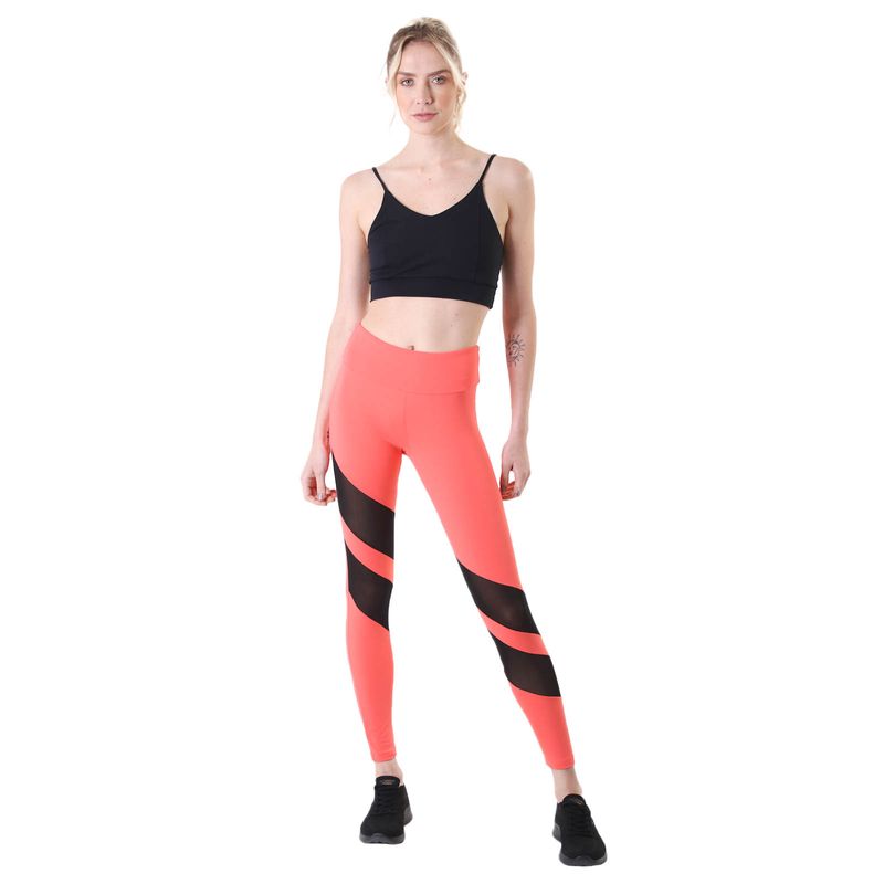Calça Legging Feminina Supplex Compress com Recorte Tule