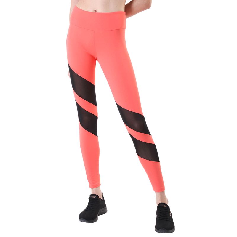 Calça Legging Feminina Supplex Compress com Recorte Tule