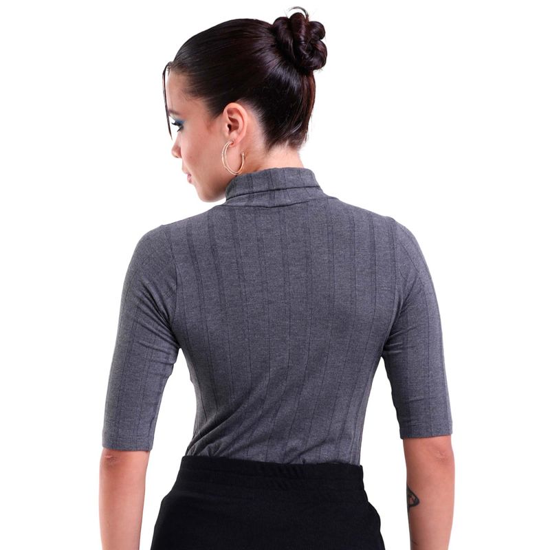 Blusa Feminina Gola Alta Manga 3/4 Visco Canelado