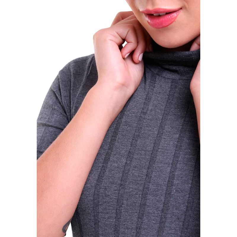 Blusa Feminina Gola Alta Manga 3/4 Visco Canelado