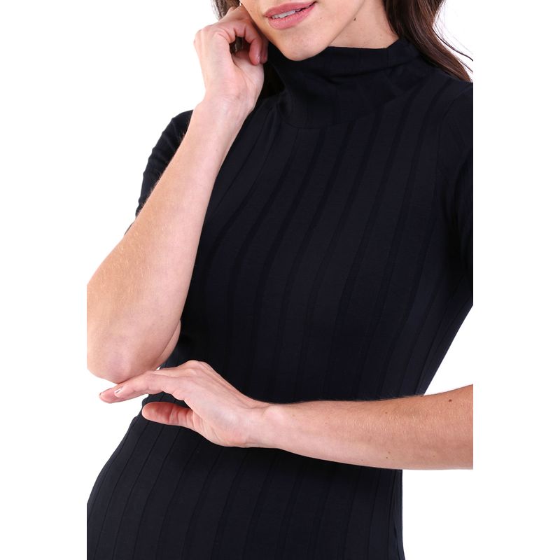 Blusa Feminina Gola Alta Manga 3/4 Visco Canelado