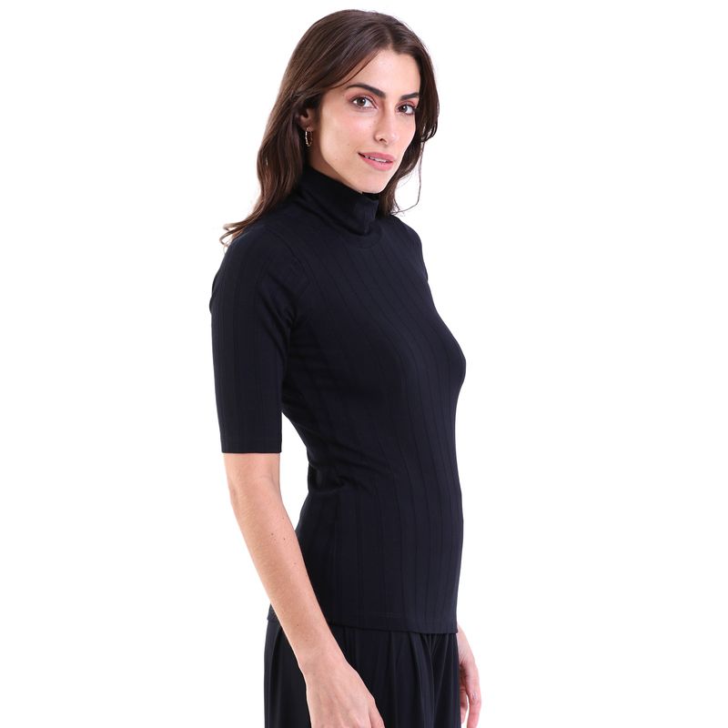 Blusa Feminina Gola Alta Manga 3/4 Visco Canelado