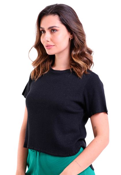 Blusa Feminina Manga Curta Mullet Ribana