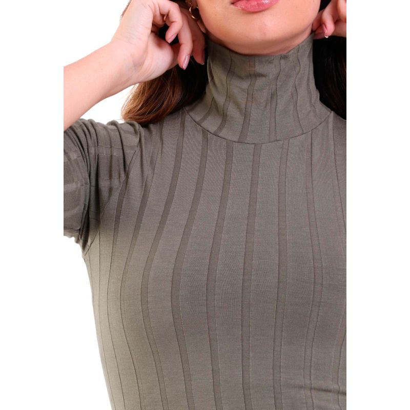 Blusa Feminina Gola Alta Manga 3/4 Visco Canelado
