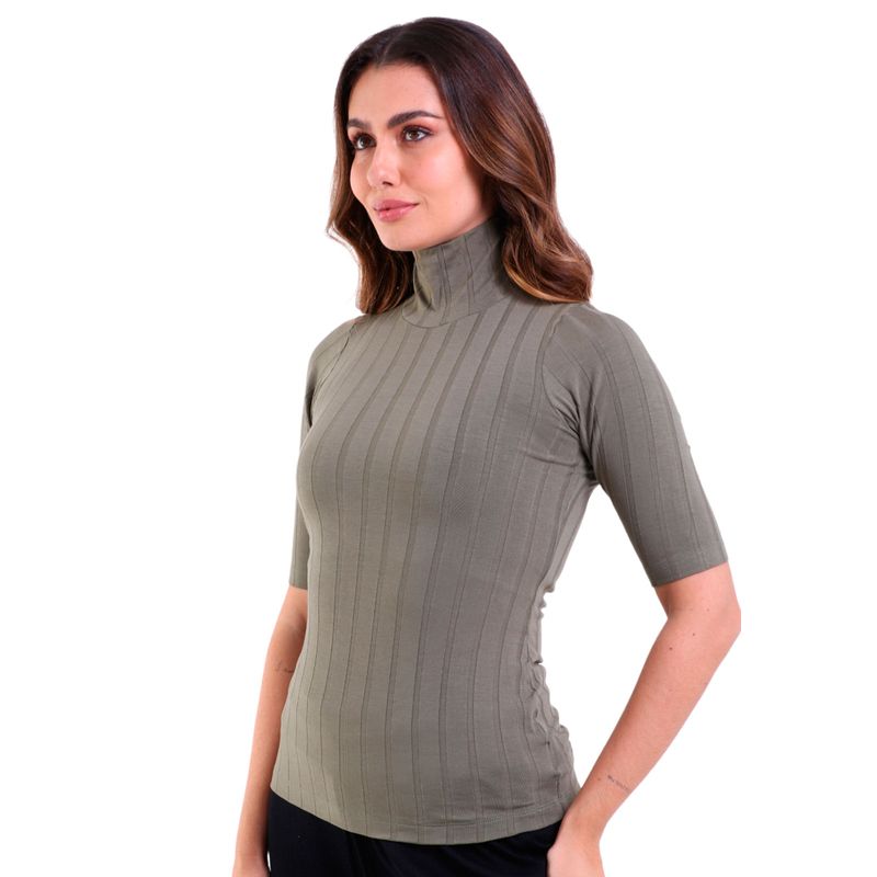 Blusa Feminina Gola Alta Manga 3/4 Visco Canelado