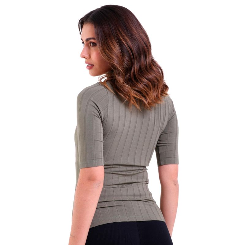 Blusa Feminina Gola Alta Manga 3/4 Visco Canelado