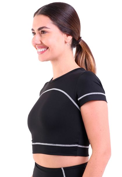 Top Fitness Sem Bojo de Alta Compressão com Detalhes Azul Marinho