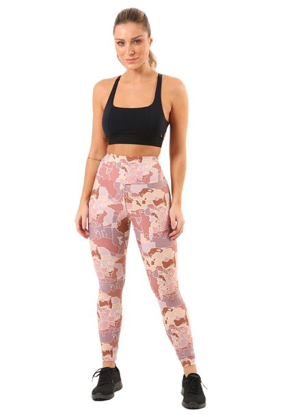Calça Legging Feminina Estampada Cós Alto Trendz Puzzle Rose