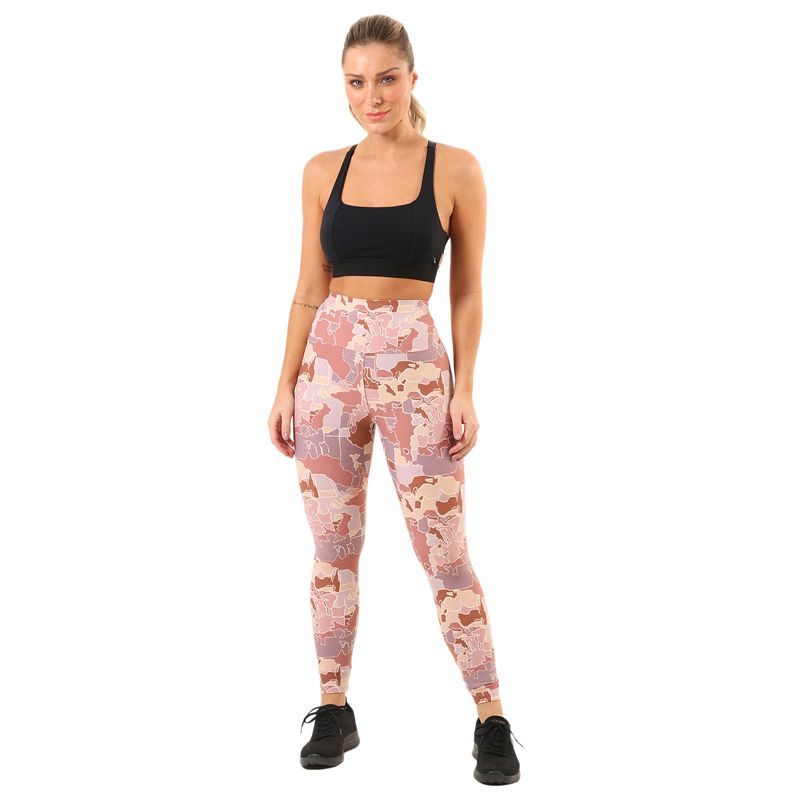 Calça Legging Estampada Cós Alto Trendz Puzzle Rose