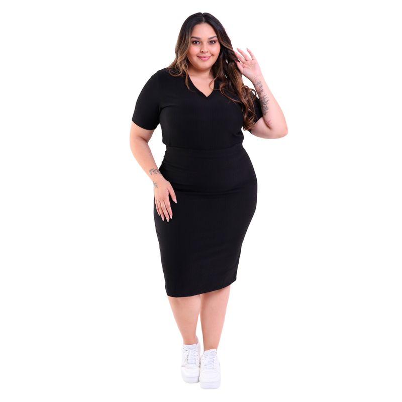 Saia Feminina Midi Plus Size Plissada