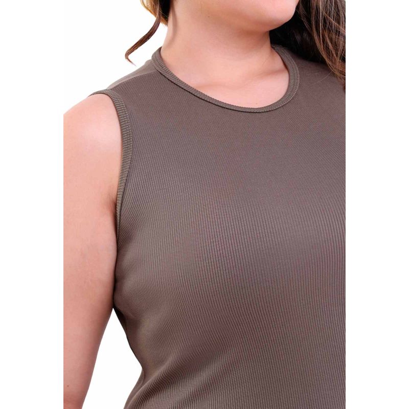 Regata Feminina Plus Size Gola Redonda Canelado