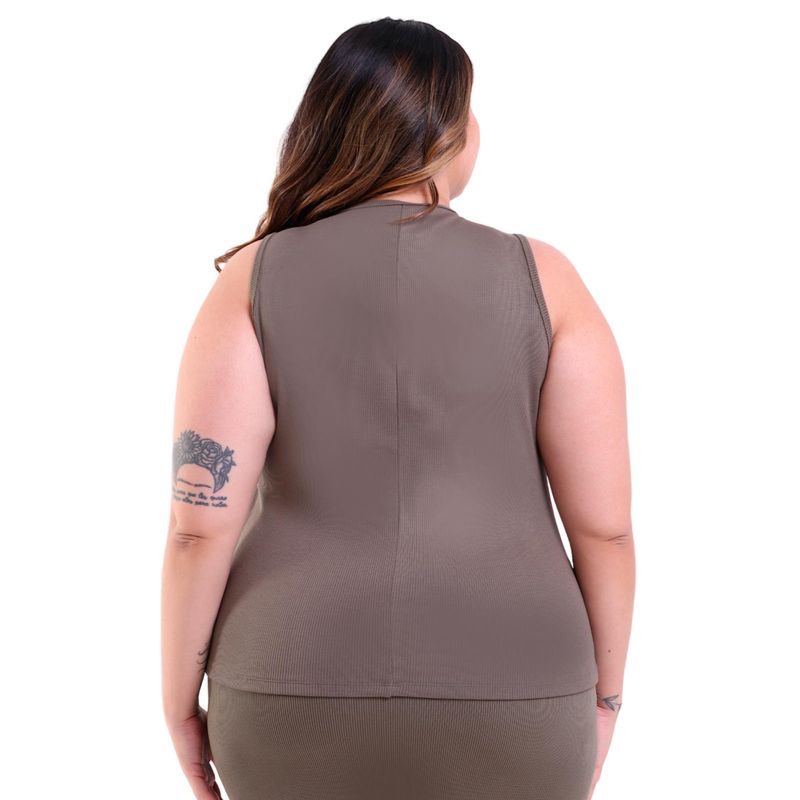 Regata Feminina Plus Size Gola Redonda Canelado