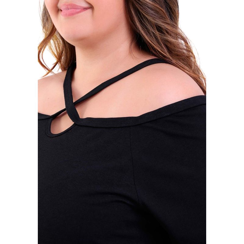 Blusa Feminina Plus Size Manga Longa com Alças Cruzadas