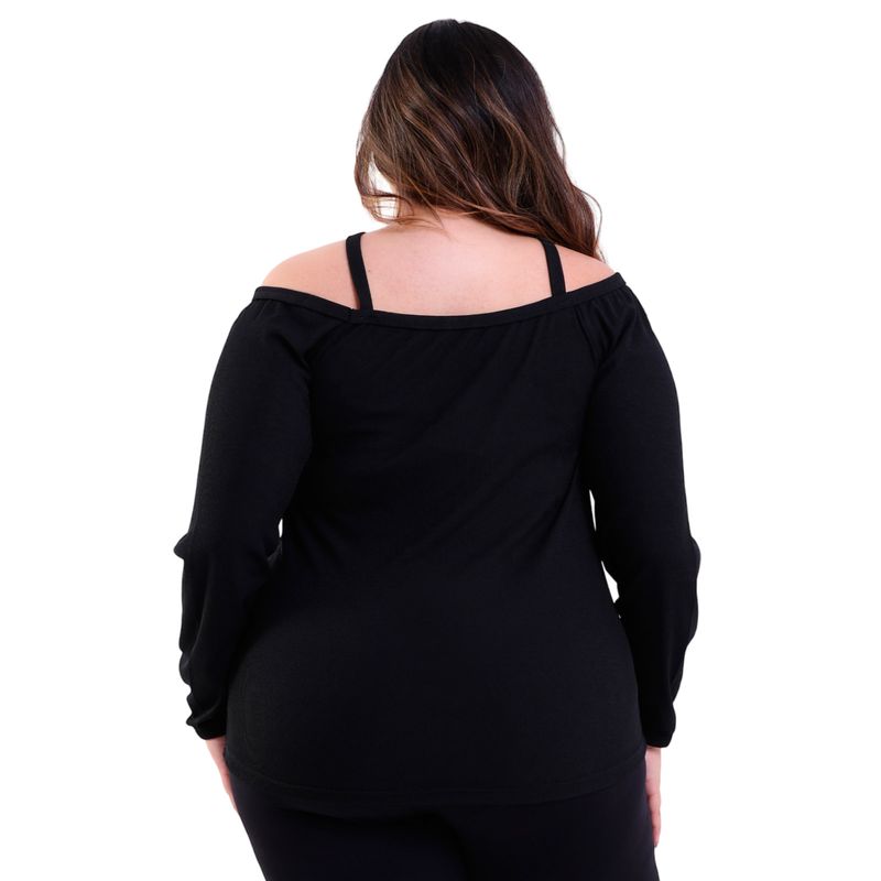 Blusa Feminina Plus Size Manga Longa com Alças Cruzadas