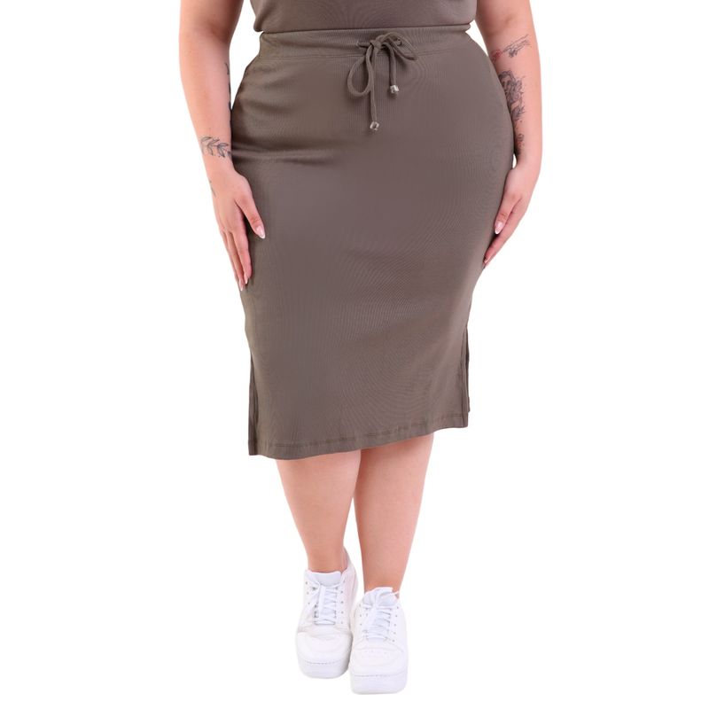 Saia Midi Plus Size com Cordão Canelado