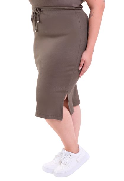 Saia Midi Plus Size com Cordão Canelado