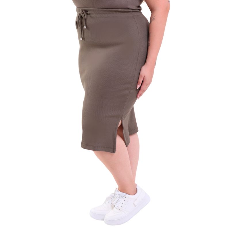 Saia Midi Plus Size com Cordão Canelado