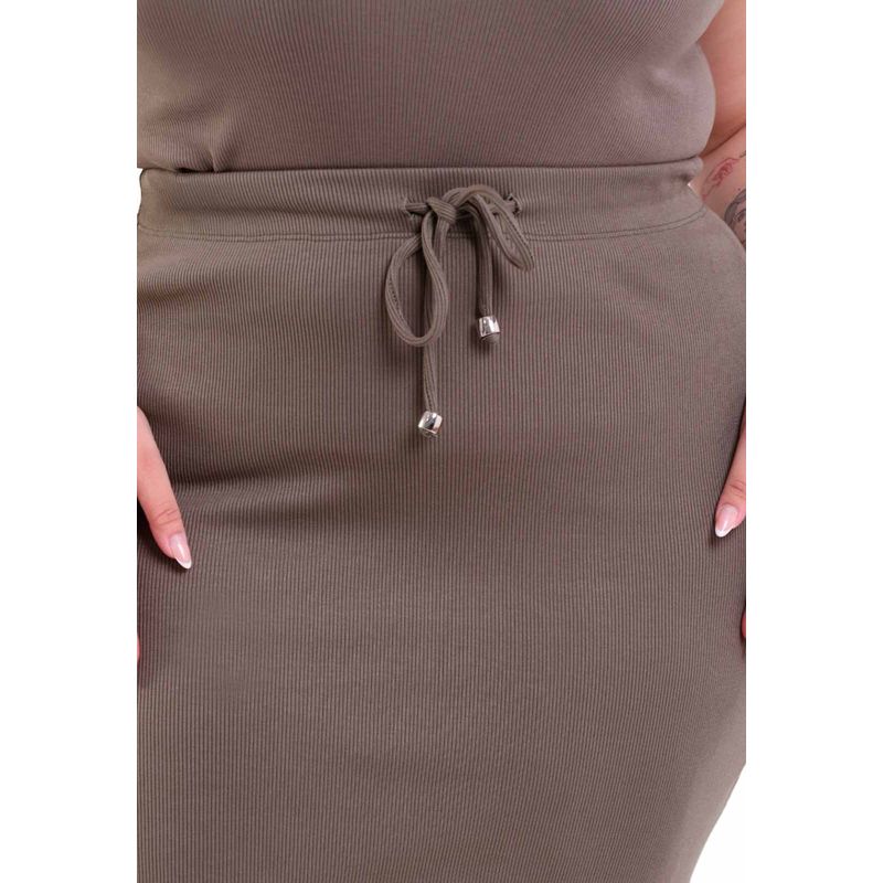 Saia Midi Plus Size com Cordão Canelado