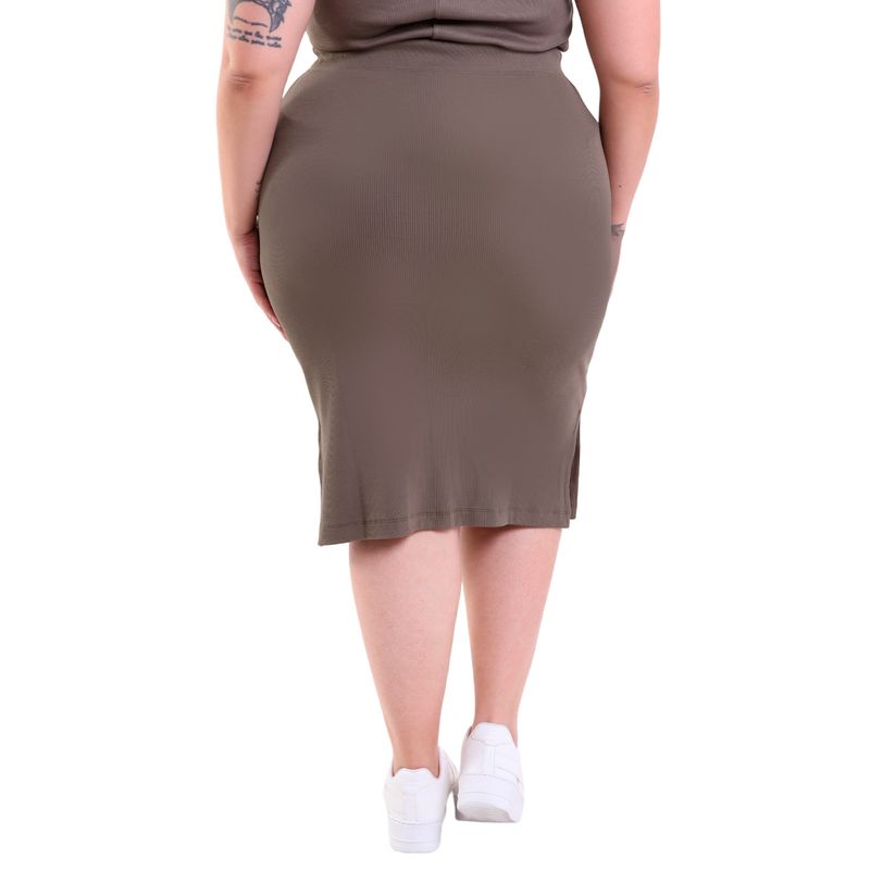 Saia Midi Plus Size com Cordão Canelado