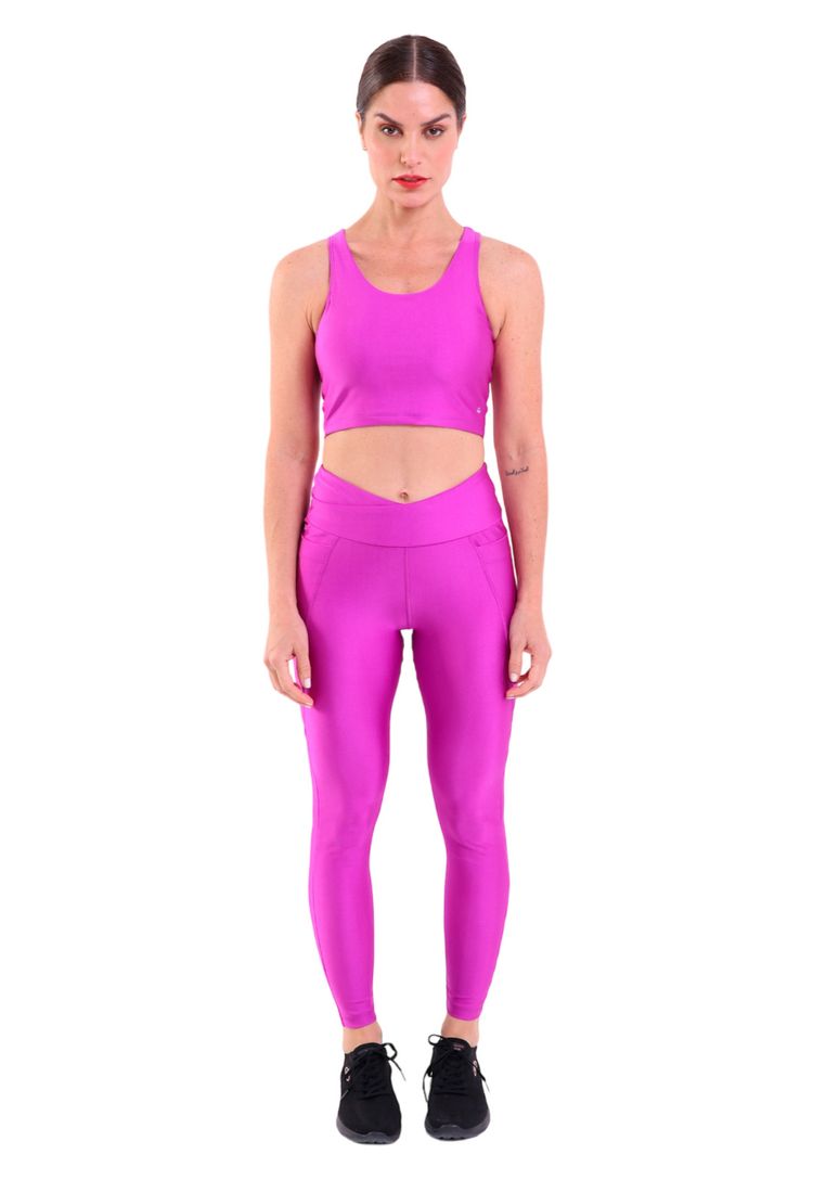 Calça Legging Feminina Cós Transpassado e Bolsos Trilobal Roxo