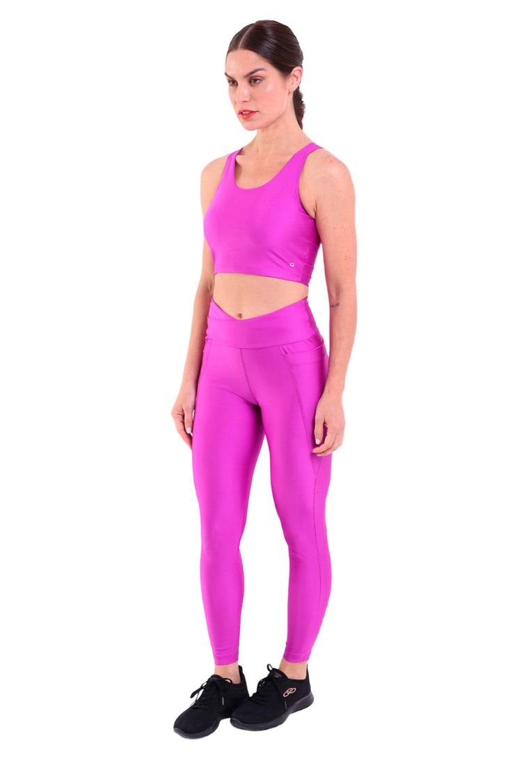 Calça Legging Feminina Cós Transpassado e Bolsos Trilobal Roxo