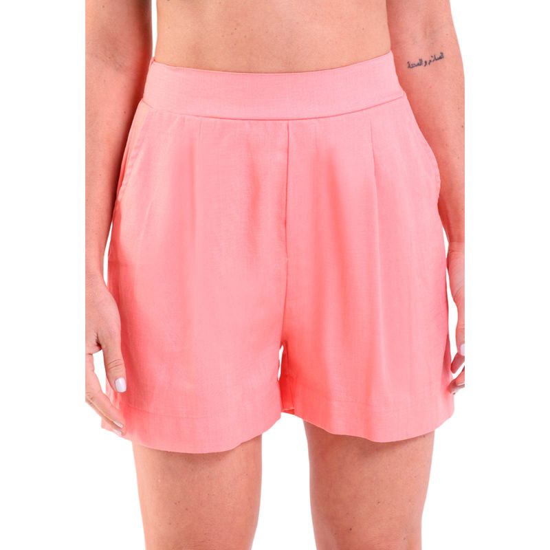 Shorts Feminino Linho Com Bolsos Laterais e Pregas