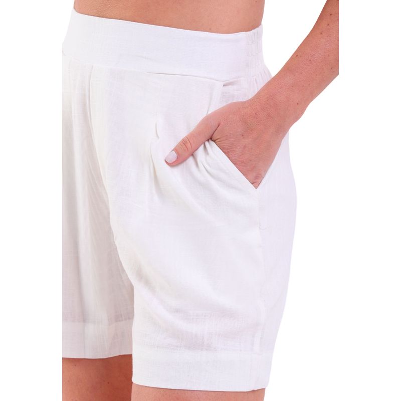 Shorts Feminino Linho Com Bolsos Laterais e Pregas