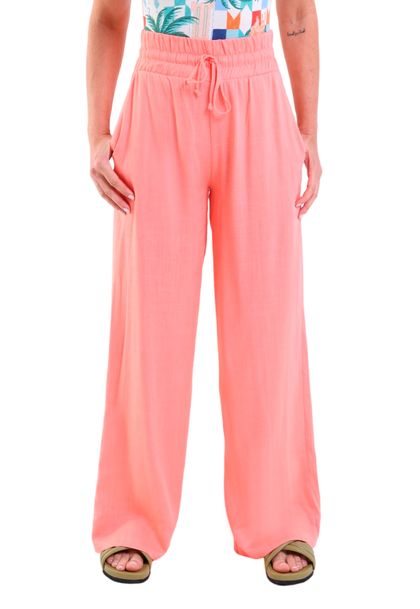 Calça Linho Pantalona Com Bolsos