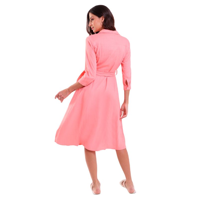 Vestido Longo Linho Chemise Manga 3/8