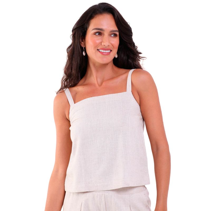 Cropped Feminino Linho De Alcinhas Areia