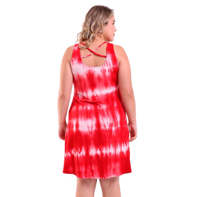 Vestido Curto Costas Cruzadas Vermelho Tie Dye