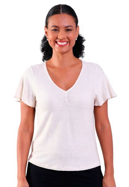 Blusa Feminina Manga Curta com Botões Cru