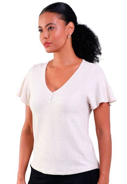 Blusa Feminina Manga Curta com Botões Cru