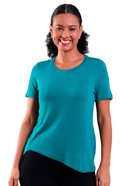 Blusa Feminina Manga Curta Barra Assimétrica