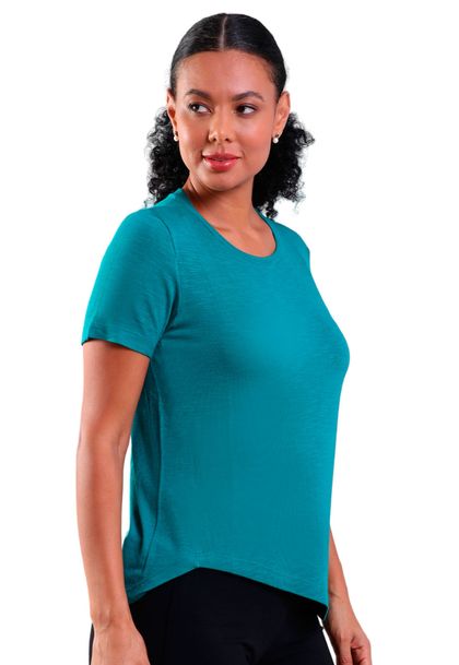 Blusa Feminina Manga Curta Barra Assimétrica