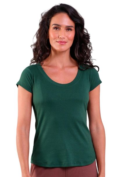 Blusa Feminina Gola U Manga Curta Canelada