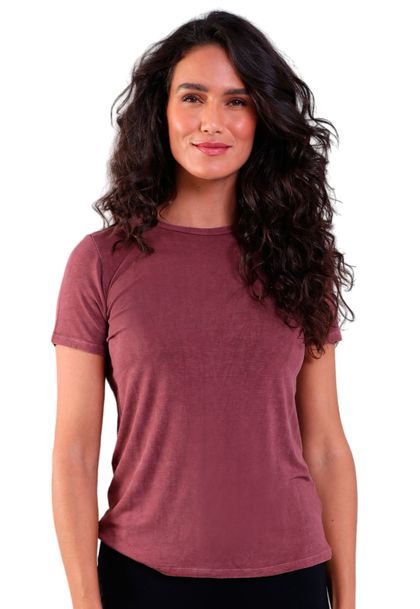 Blusa Feminina Básica Manga Curta Bordo