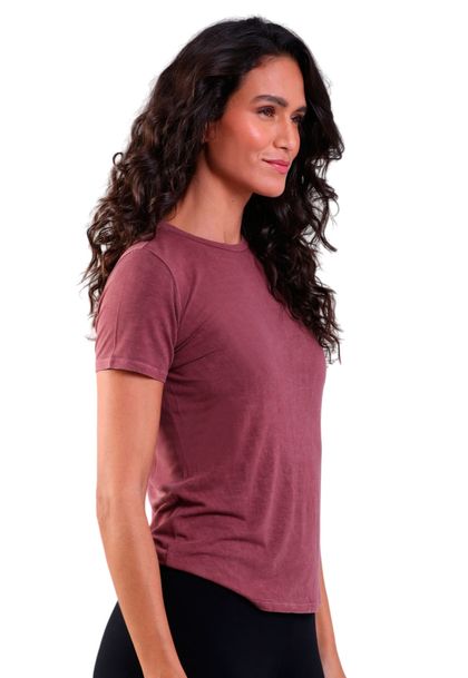 Blusa Feminina Básica Manga Curta Bordo