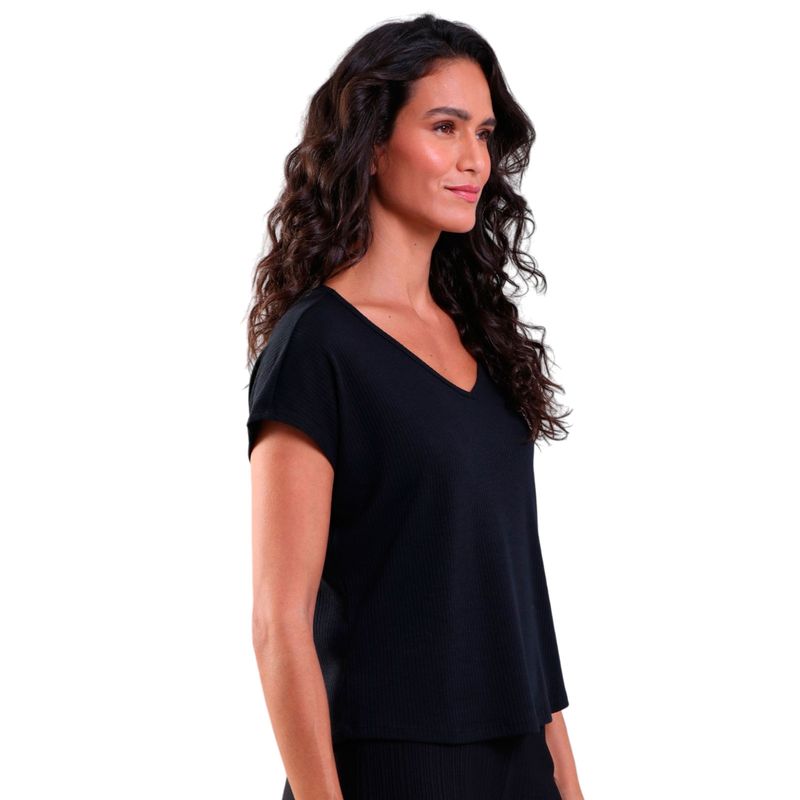 Blusa Feminina Gola V Manga Curta Canelada
