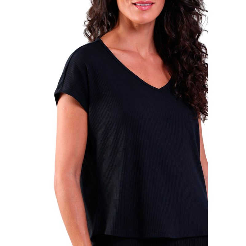 Blusa Feminina Gola V Manga Curta Canelada
