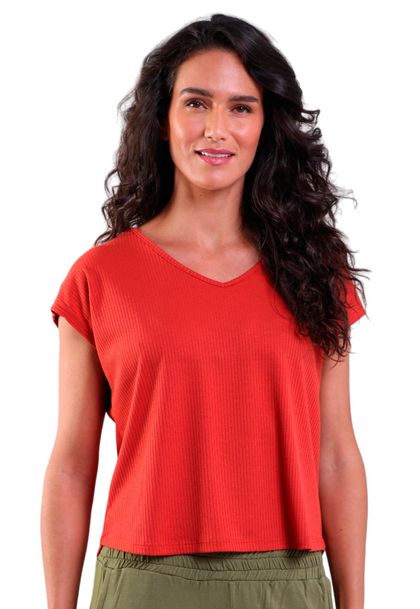 Blusa Feminina Gola V Manga Curta