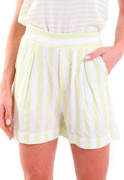 Shorts Feminino Curto Viscose com Bolsos Listrado Amarelo