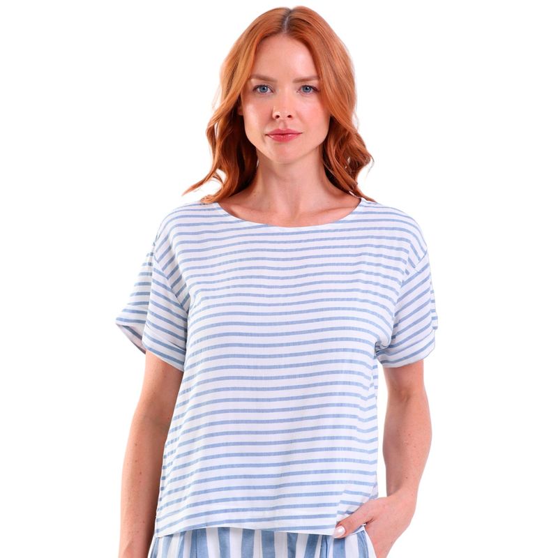 Blusa Cropped Viscose Manga Curta Listrado