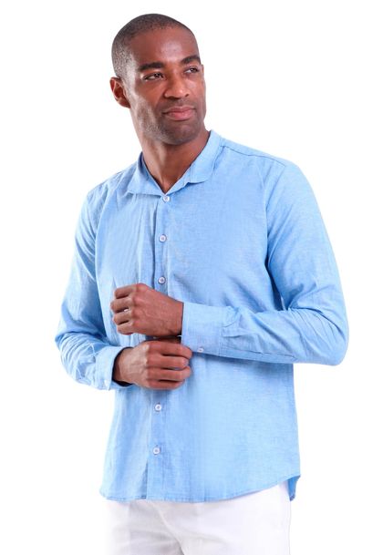 Camisa Linho Masculina Manga Longa Gola Padre