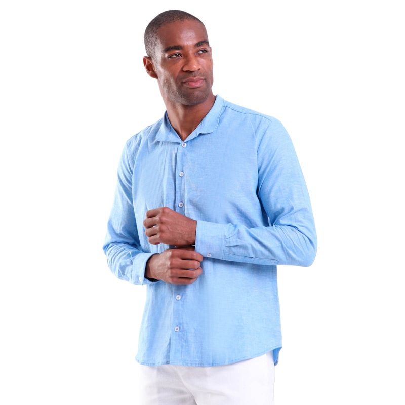Camisa Linho Masculina Manga Longa Gola Padre